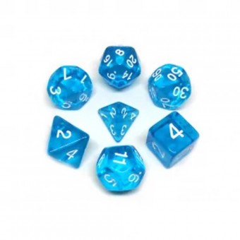 набор из 7 кубиков для ролевых игр (D&D и Pathfinder и др.) (голубо-белый, полупрозрачный)